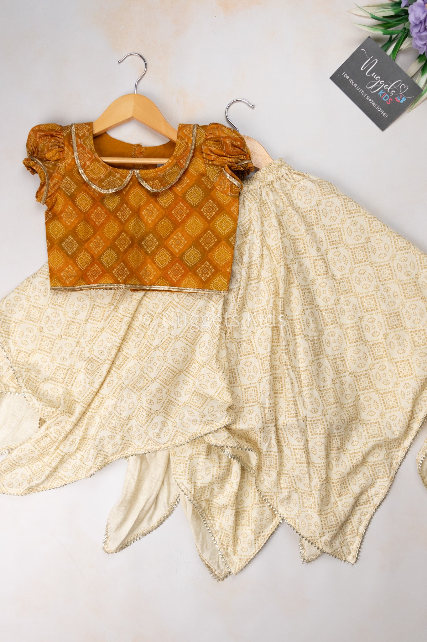 Pre Order: Mustard cotton puffed sleeves top and handkerchief skirt