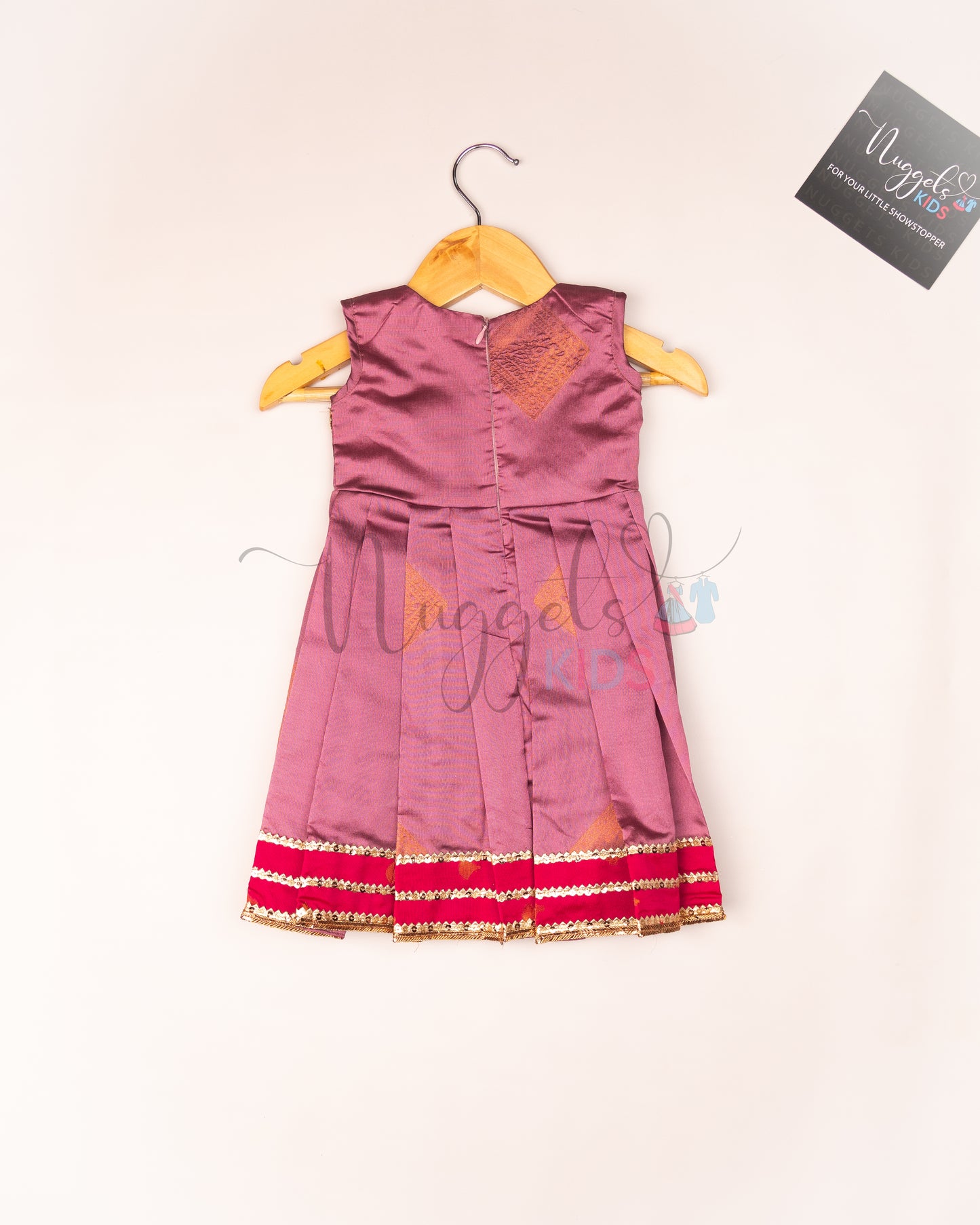 Ready to Ship: Onion Pink Semi Silk frock with patch work yoke and patch work hem with lace detailing