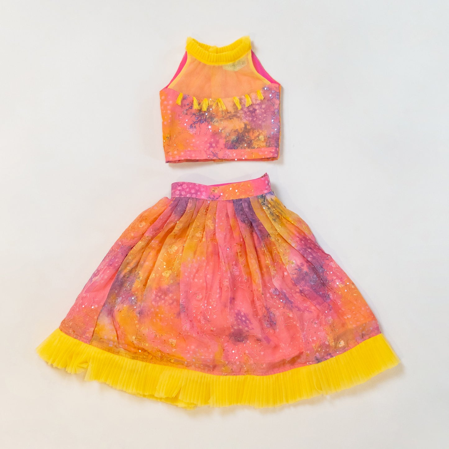 Pre Order: Tie Printed Pure Organza Lehenga