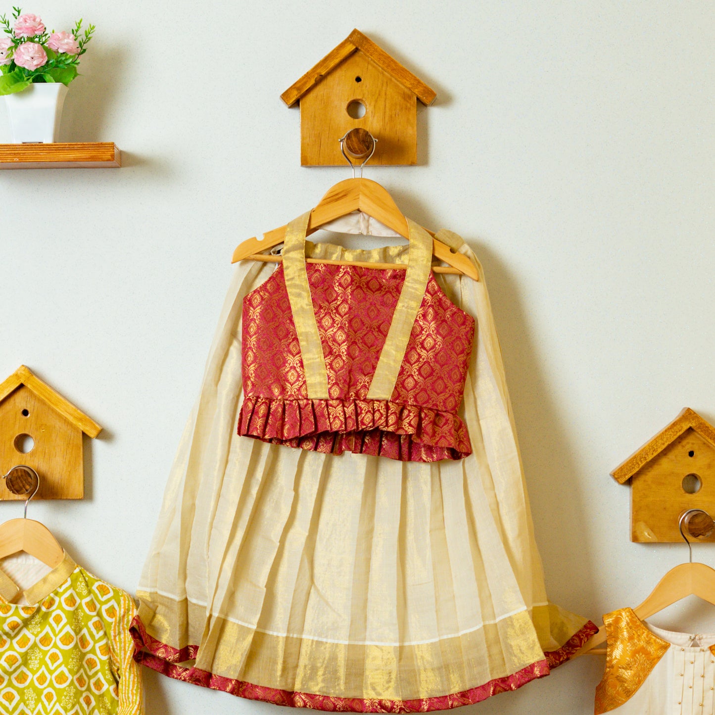 Pre Order: Tissue Single Layer Skirt and Brocade halter Top