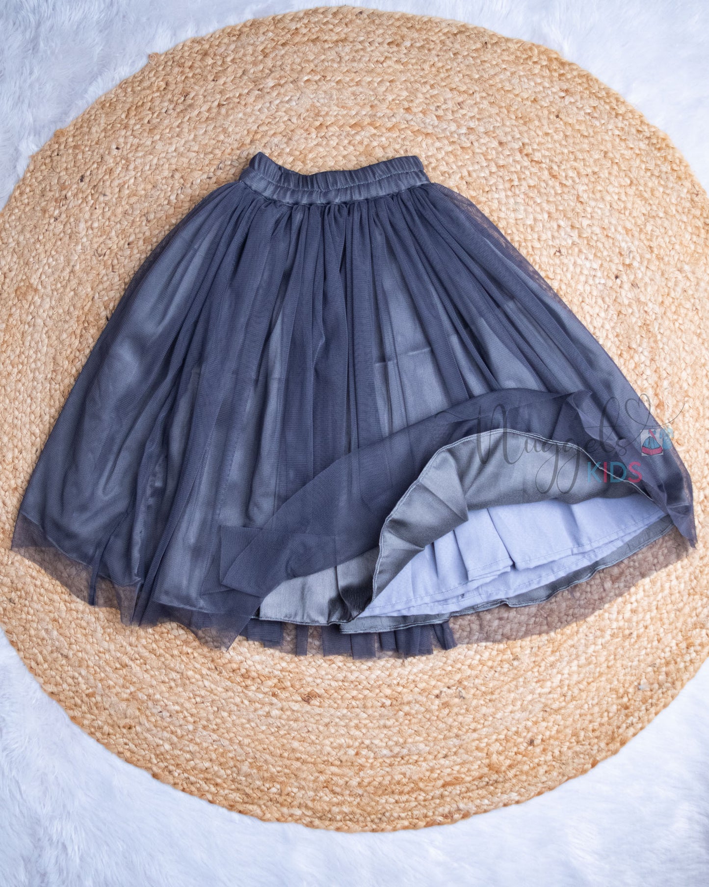 Ready to Ship: Smoky Grey netted Lehenga