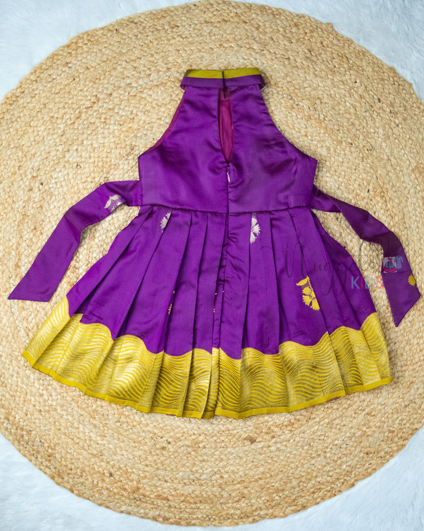 Ready to Ship: Violet Premium Kanchi Halter Neck Frock with Wavy Borders