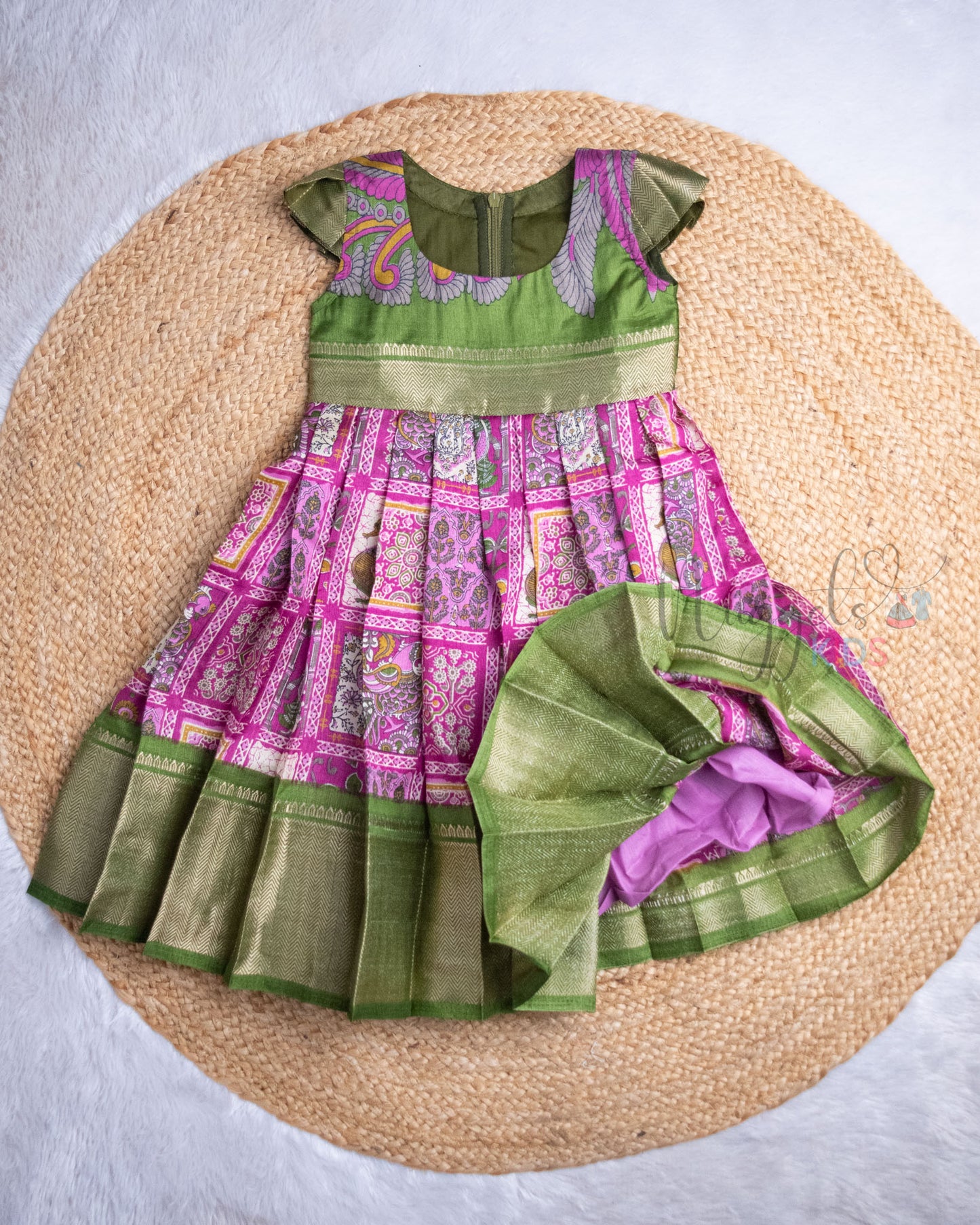 Ready to Ship: Annam Checks Semi Silk Frock with Pleated Cap Sleeves