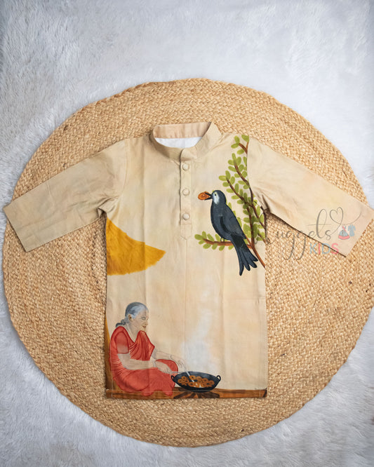Ready to Ship: Grandma, Crow and Vada Story Giza Cotton Kurta