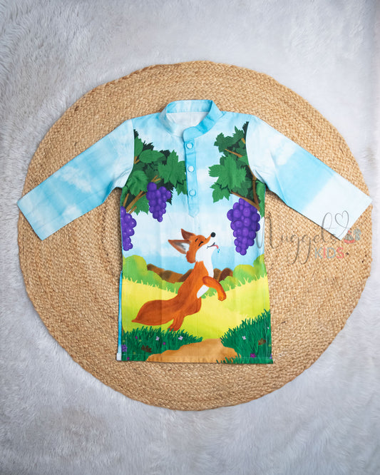 Ready to Ship: Fox and Grapes Story Giza Cotton Kurta
