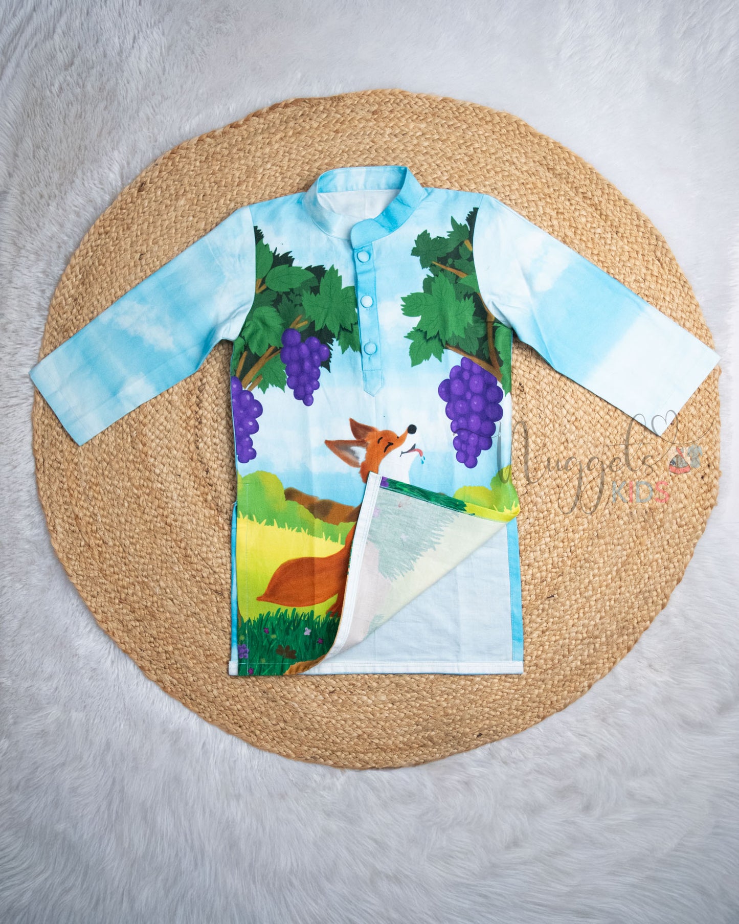 Ready to Ship: Fox and Grapes Story Giza Cotton Kurta