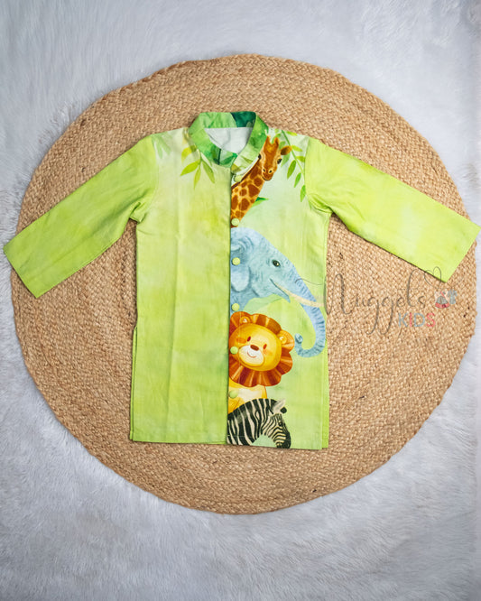 Ready to Ship: Wild Animals Giza Cotton Button Down Kurta