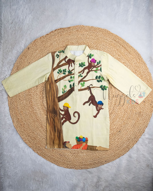 Ready to Ship: Cap Seller and Monkeys Giza Cotton Kurta