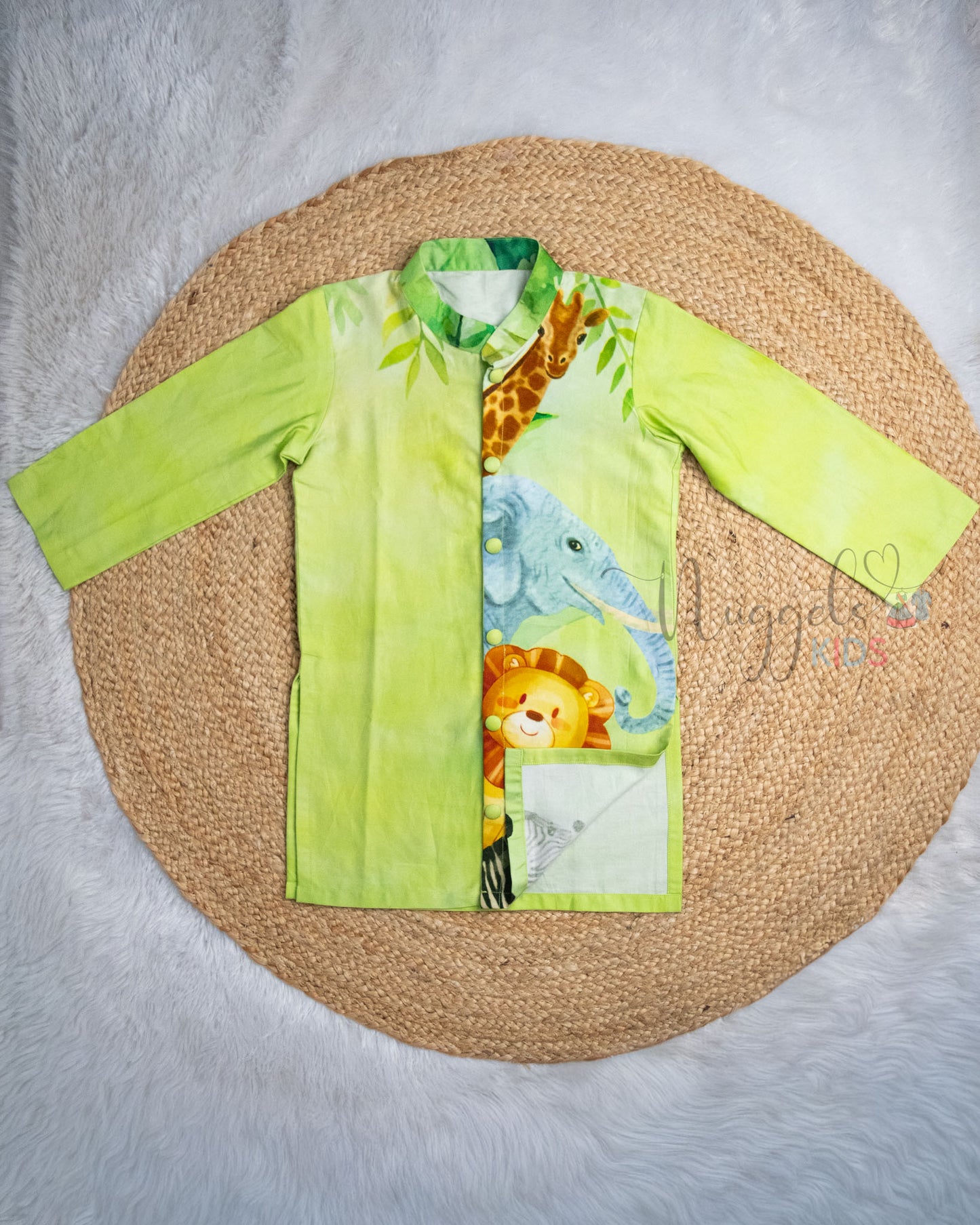 Ready to Ship: Wild Animals Giza Cotton Button Down Kurta