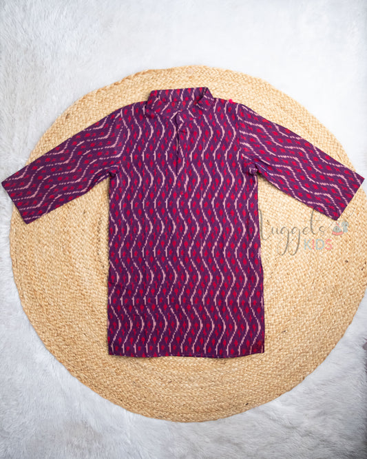 Pre Order: Purple Pure Ikkat Silk Cotton Kurta