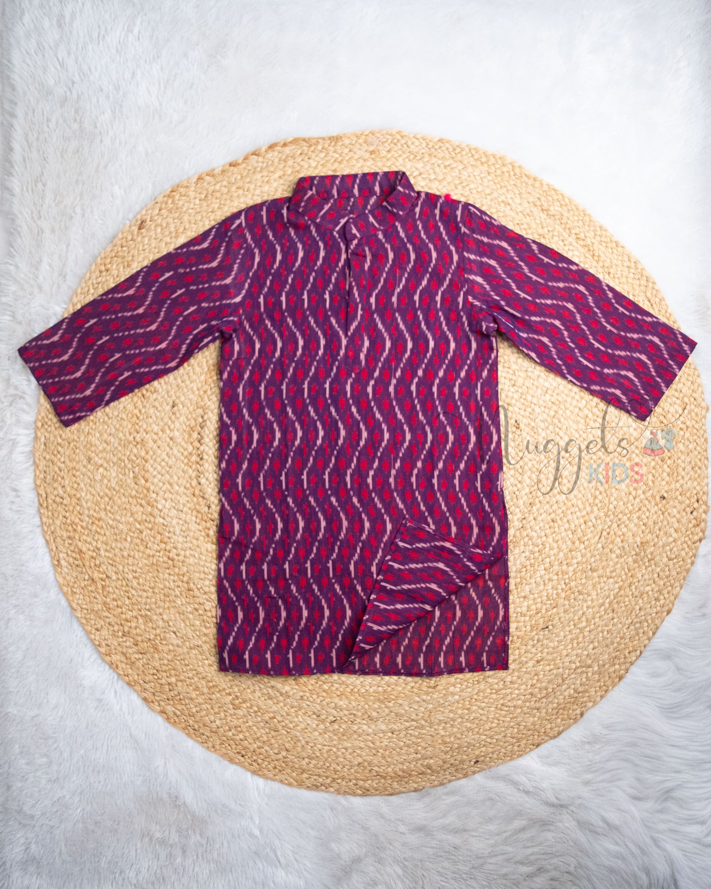 Pre Order: Purple Pure Ikkat Silk Cotton Kurta