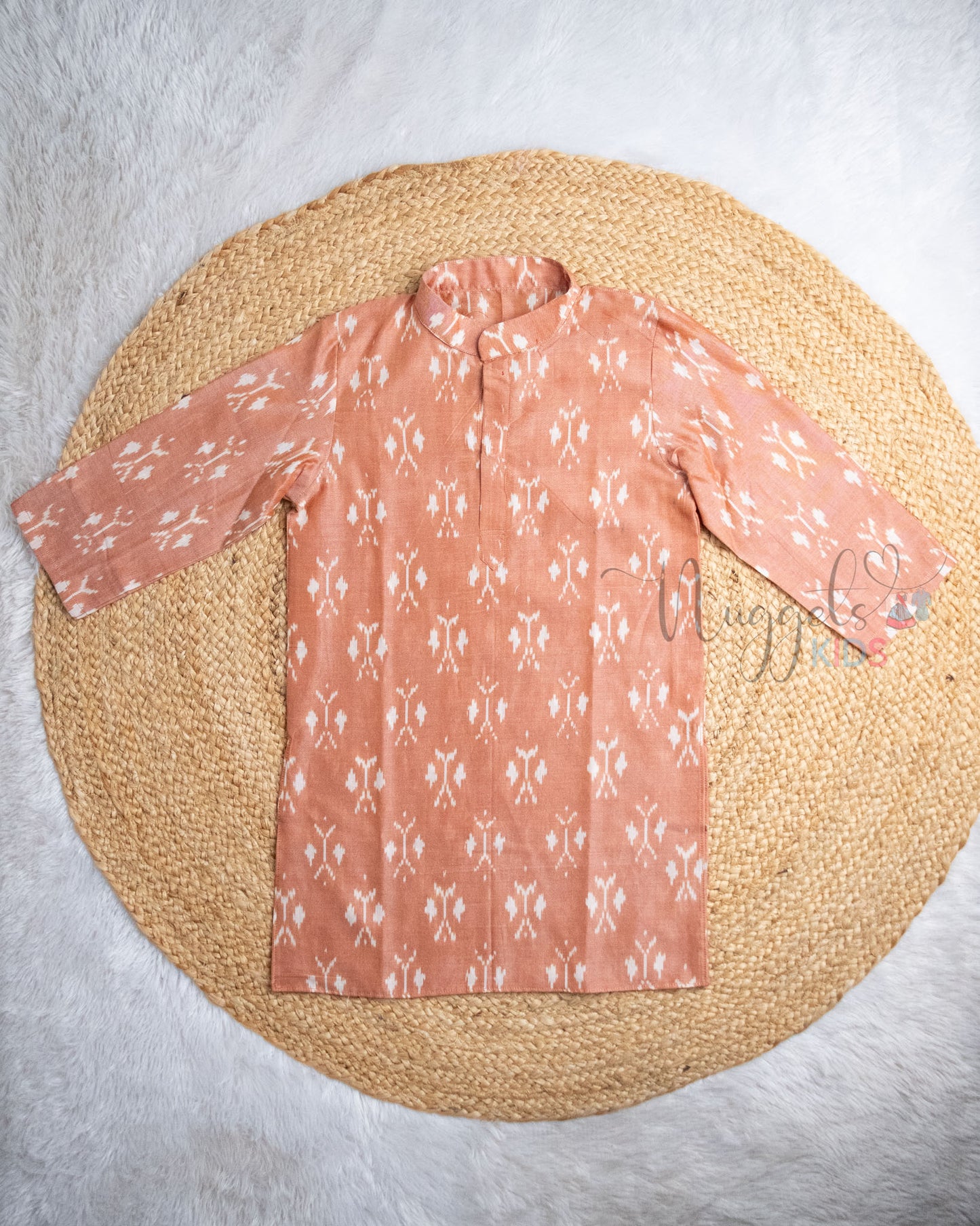 Pre Order: Peach Ikkat Pure Silk Cotton Kurta