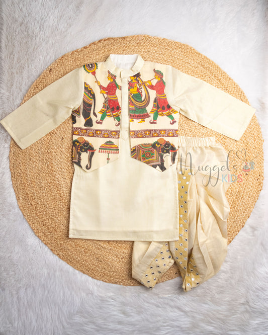 Pre Order: Golden Tissue Silk kurta Dhoti Sets