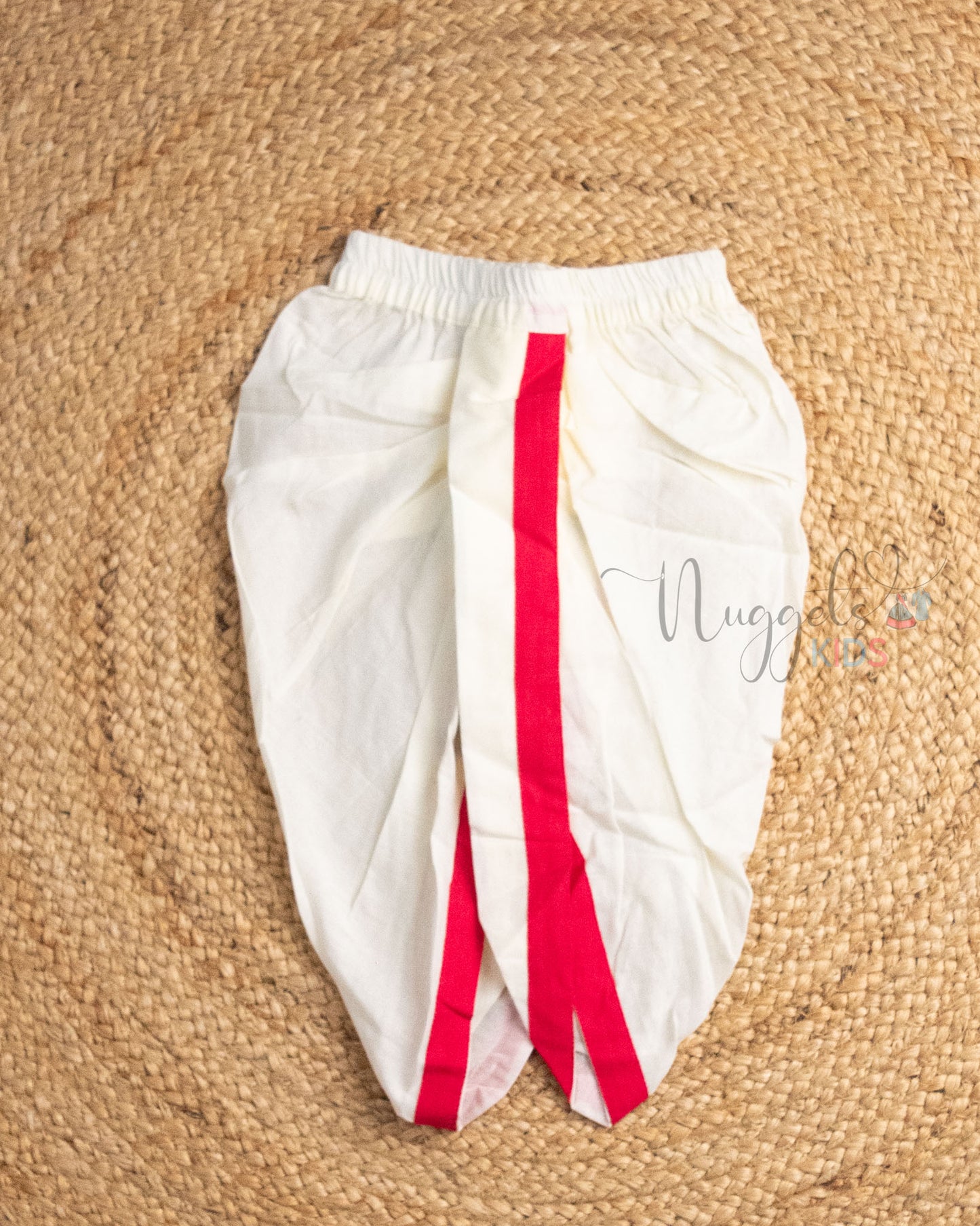 Ready to Ship: Peach Foil Printed Patola Kurta with designer red taping dhoti