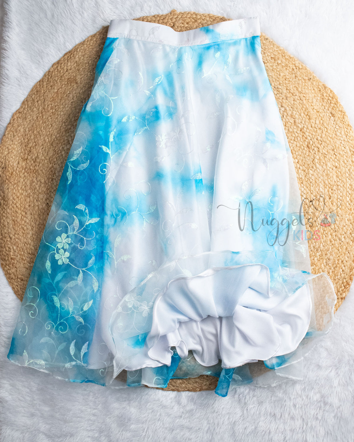 Pre Order: White Embroidered Top And Organza Lehenga