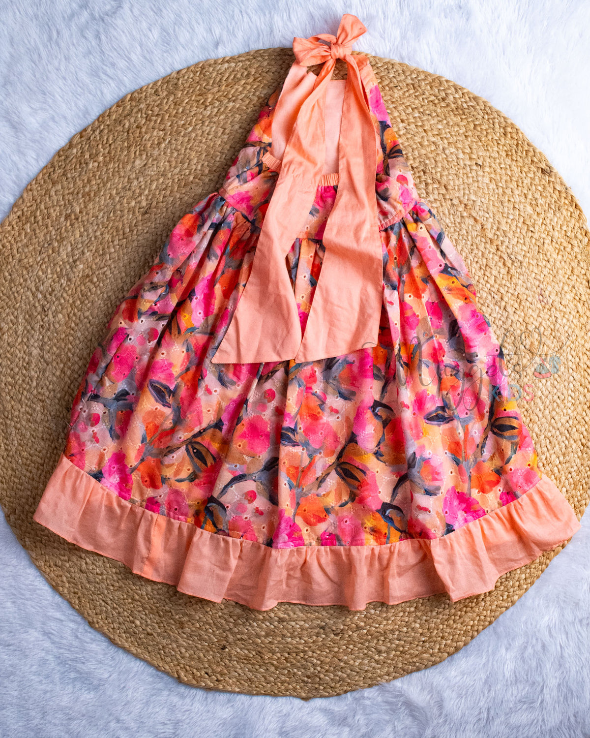 Ready to Ship: Orange Tie Back Hakoba Frock