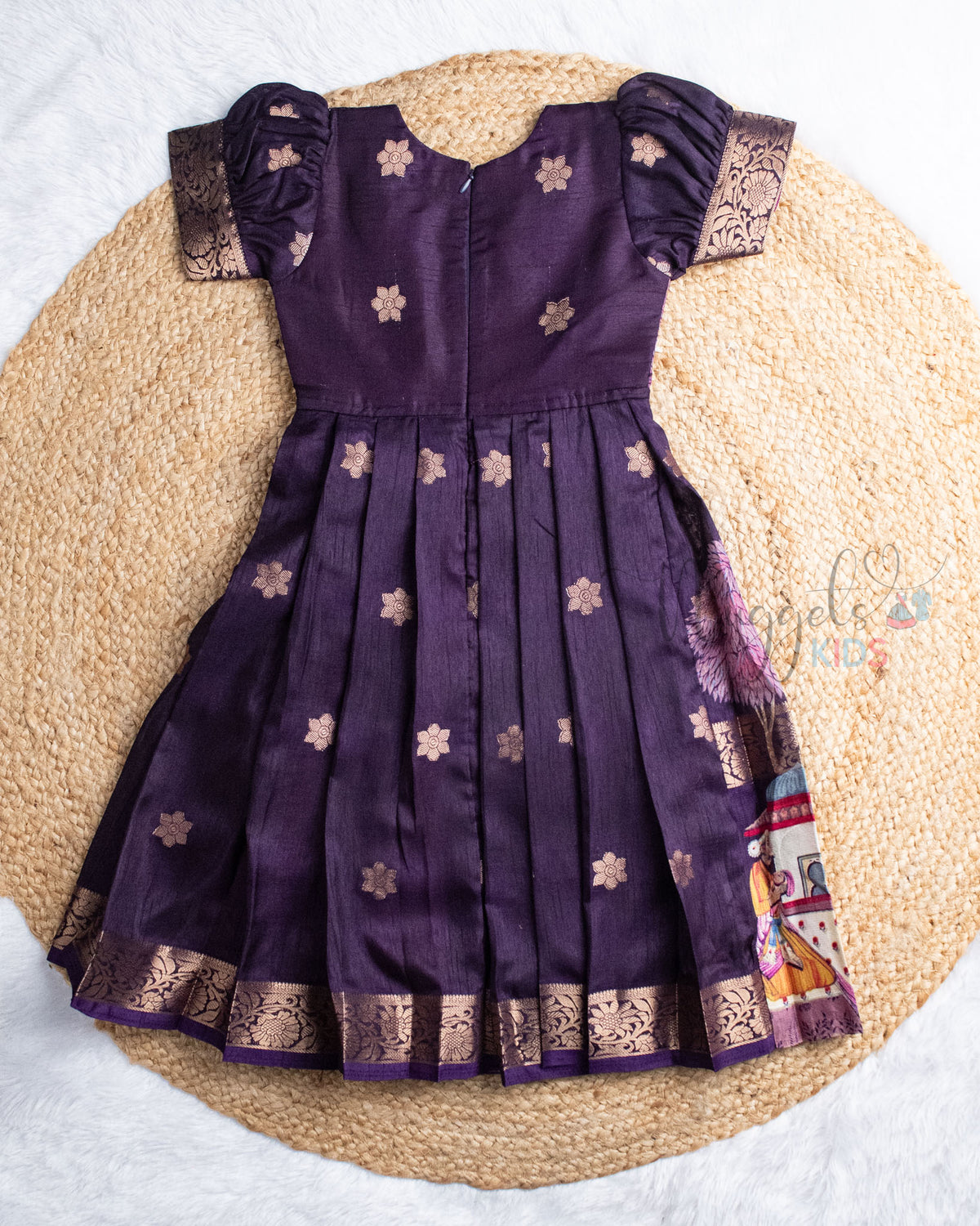Ready to Ship: Mughal Art Printed Deep Purple Semi Silk Gown