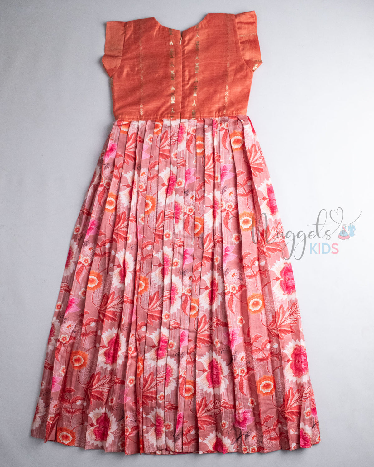 Ready to Ship: Orange And Peach Floral Semi Silk Gown