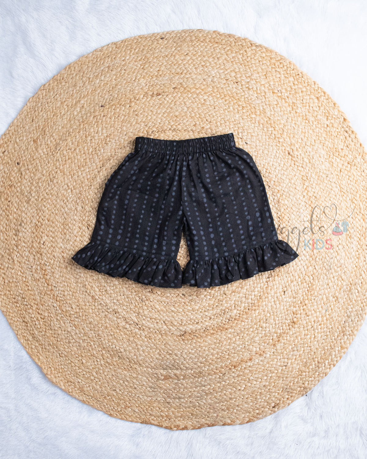 Ready to Ship: Black and White Cotton Shorts Set with Ruffle Sleeves Comfy Fit Shorts