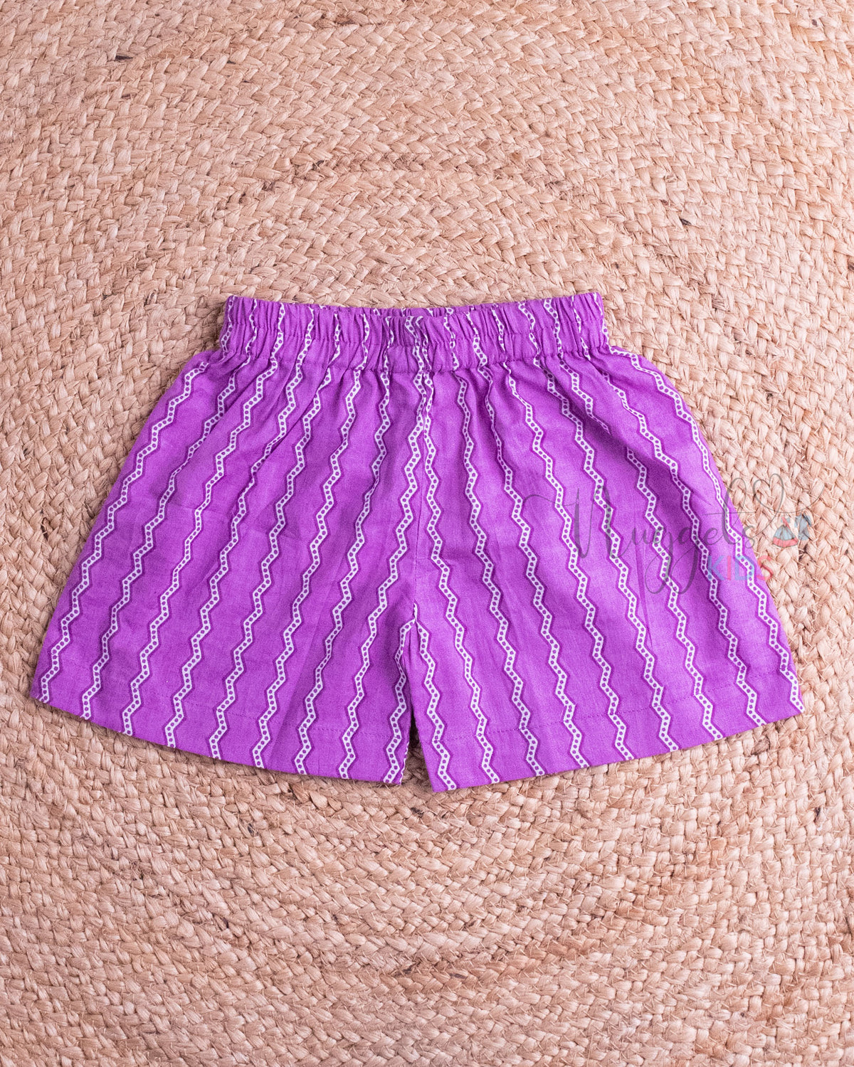 Ready to Ship: Purple and White Cambric Cotton Shorts Set