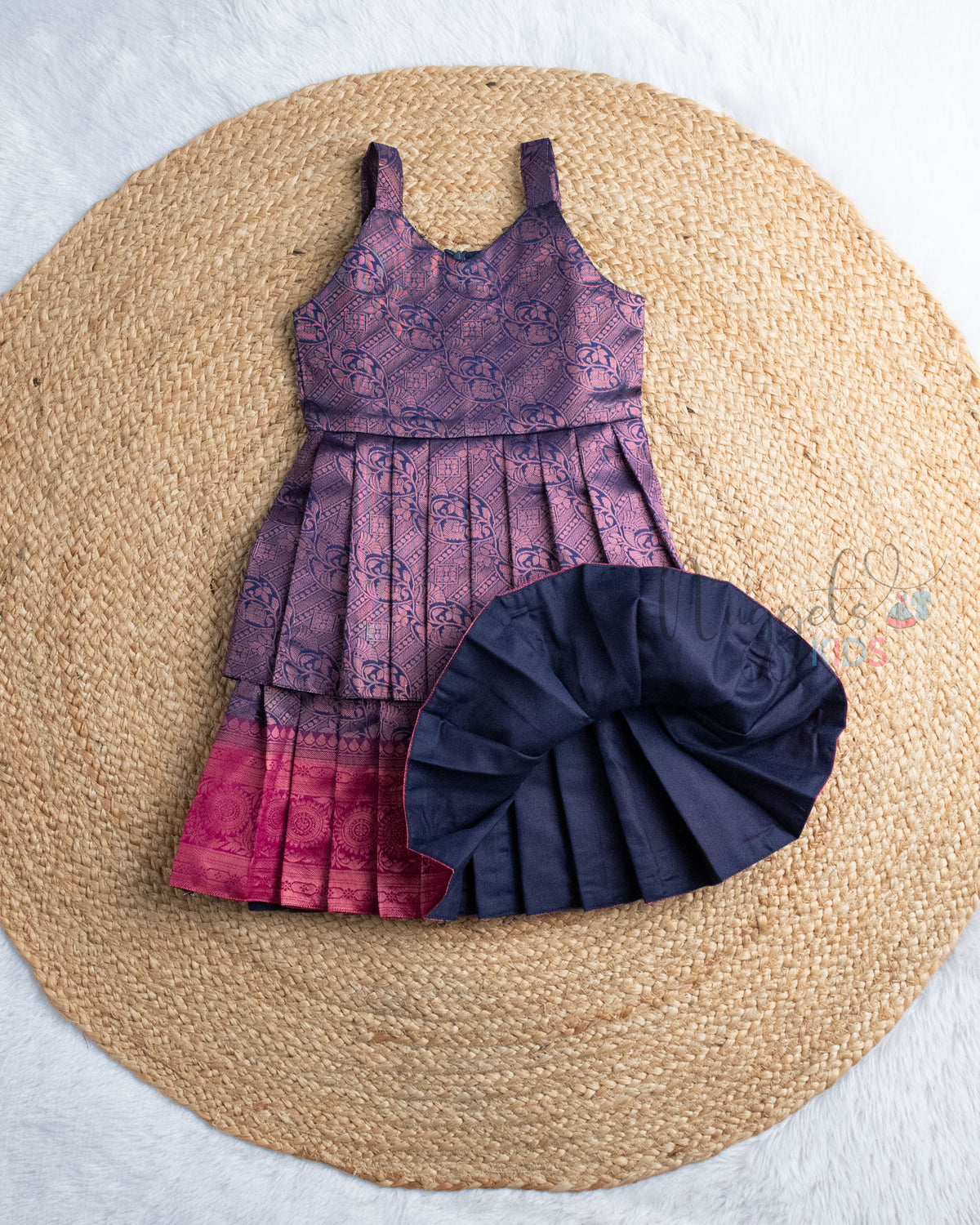 Ready to Ship: Ink Blue and Pink Two layered semi silk frock