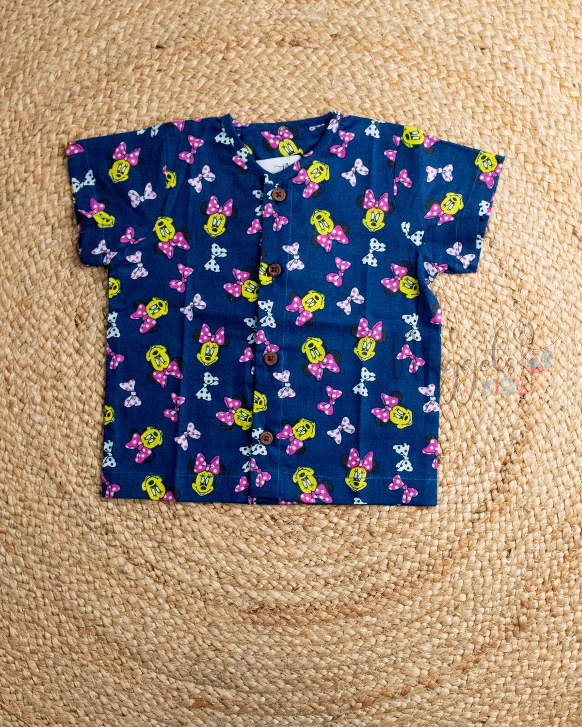 Ready to Ship: Hello Kitty Printed Pure Cotton Jhabla Shirt with Wooden Button Detailing