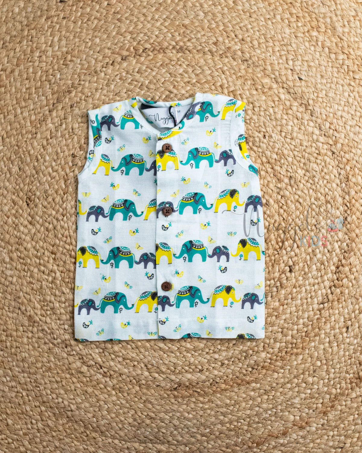 Ready to Ship: Elephant Vibe Printed Pure Cotton Jhabla with Wooden Button Detailing