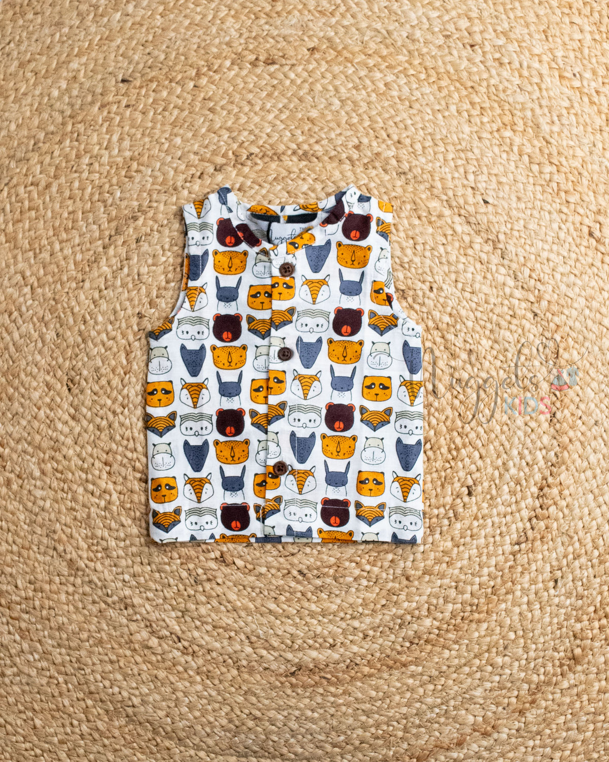 Ready to Ship: Tiny Wild Printed Pure Cotton Jhabla with Wooden Button Detailing