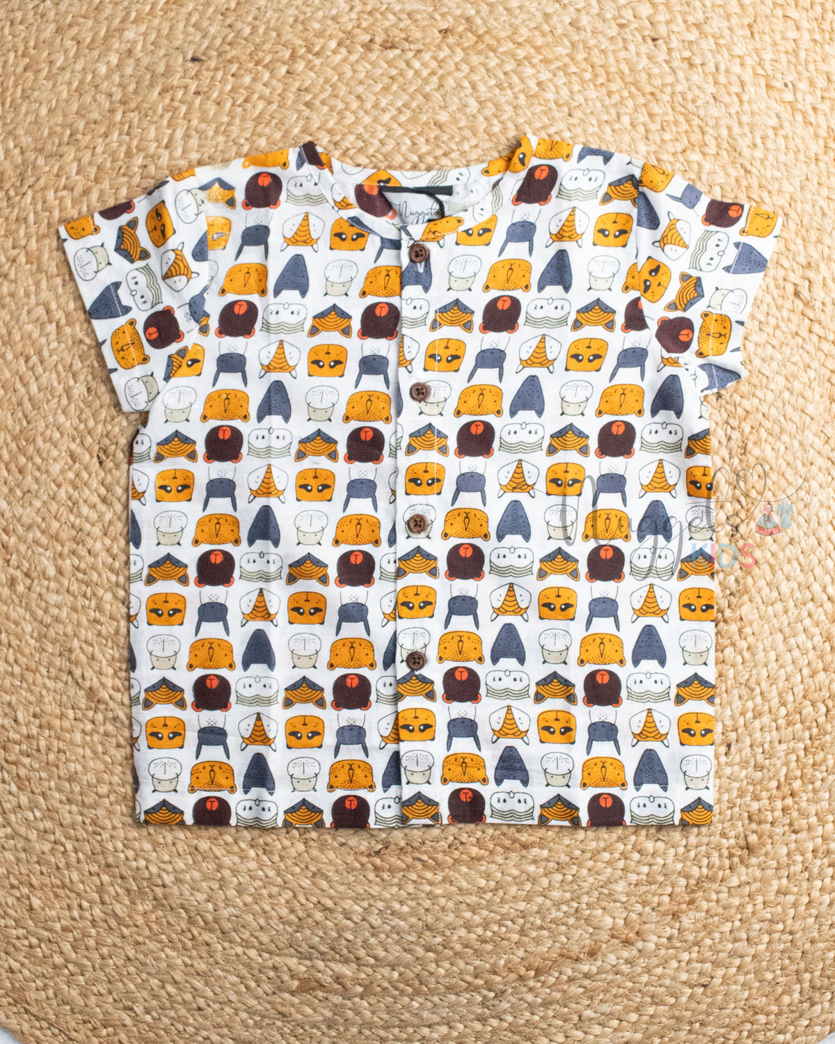 Ready to Ship: Tiny Wild Printed Pure Cotton Jhabla Shirt with Wooden Button Detailing