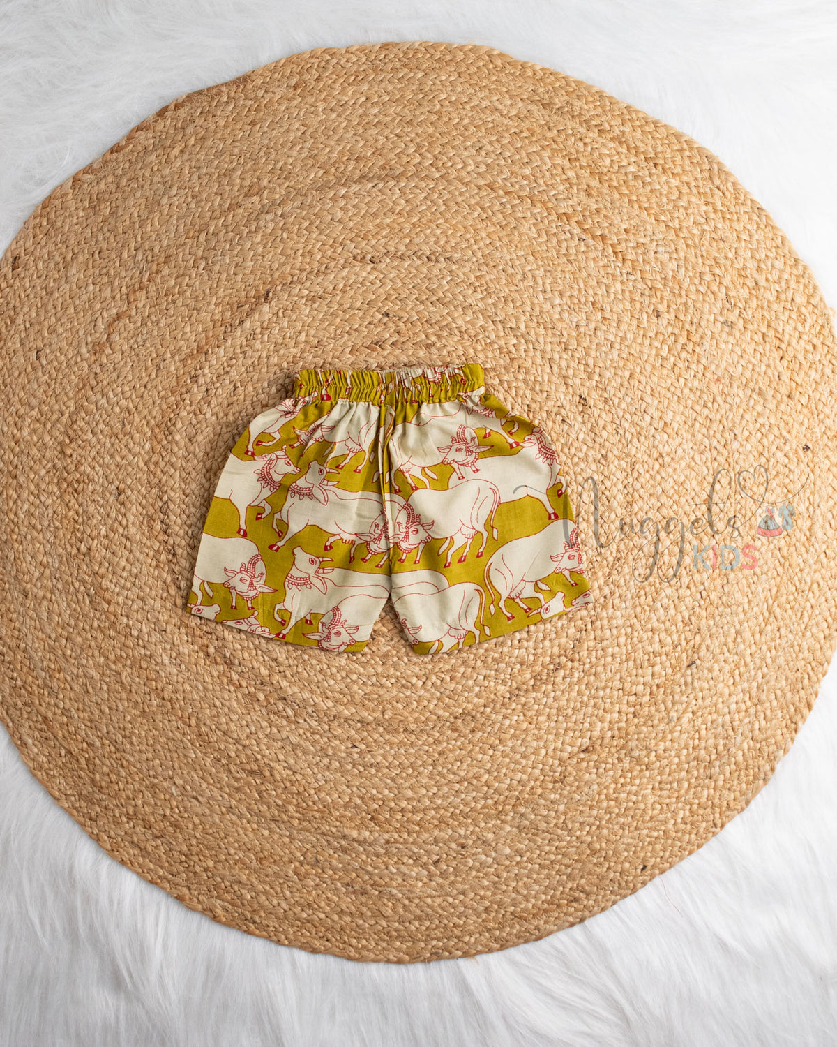 Ready to Ship: Olive Green Pichwai Printed Sleeveless Jhabla and Shorts Set