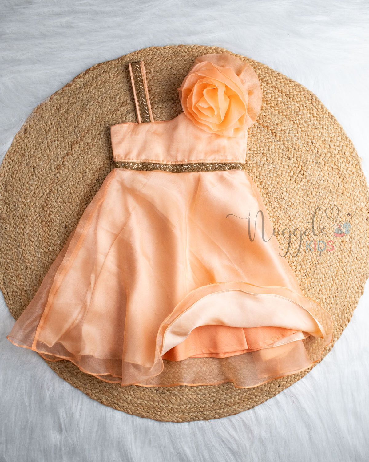 Ready To Ship: Coral One Shoulder Party Gown With Floral Bow Detailing