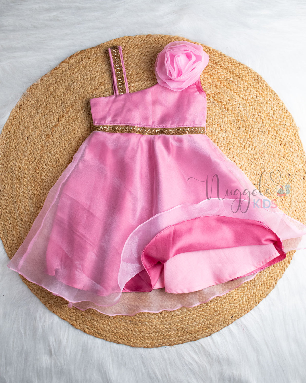 Ready To Ship: Magenta One Shoulder Party Gown With Floral Bow Detailing