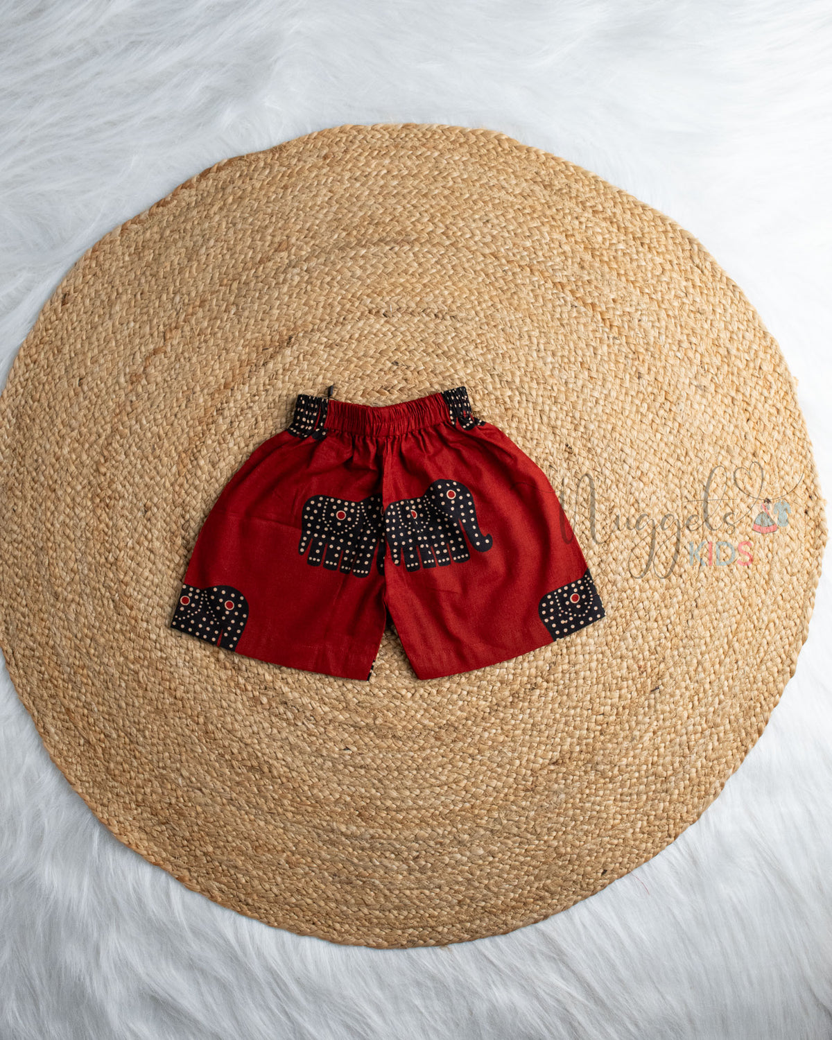 Ready to Ship: Crimson Giants Elephant Printed Sleeveless Jhabla and Shorts Set