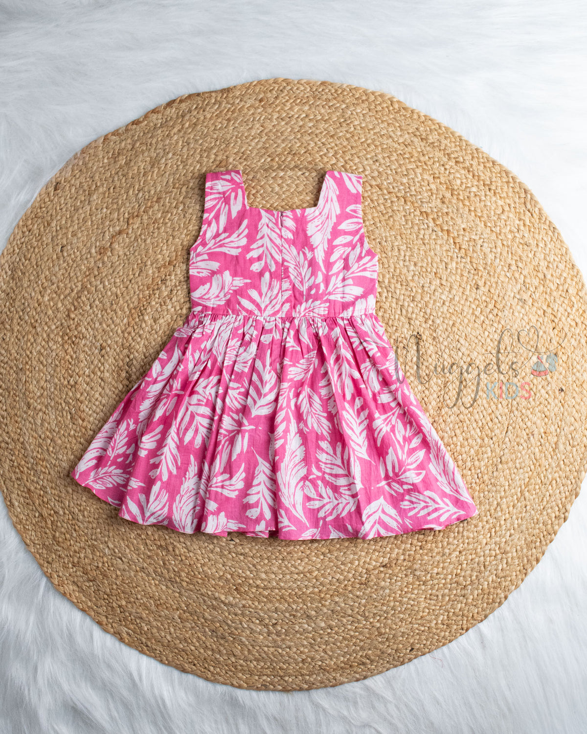 Ready to Ship: Pink And White Cambric Cotton Sleeveless Frock