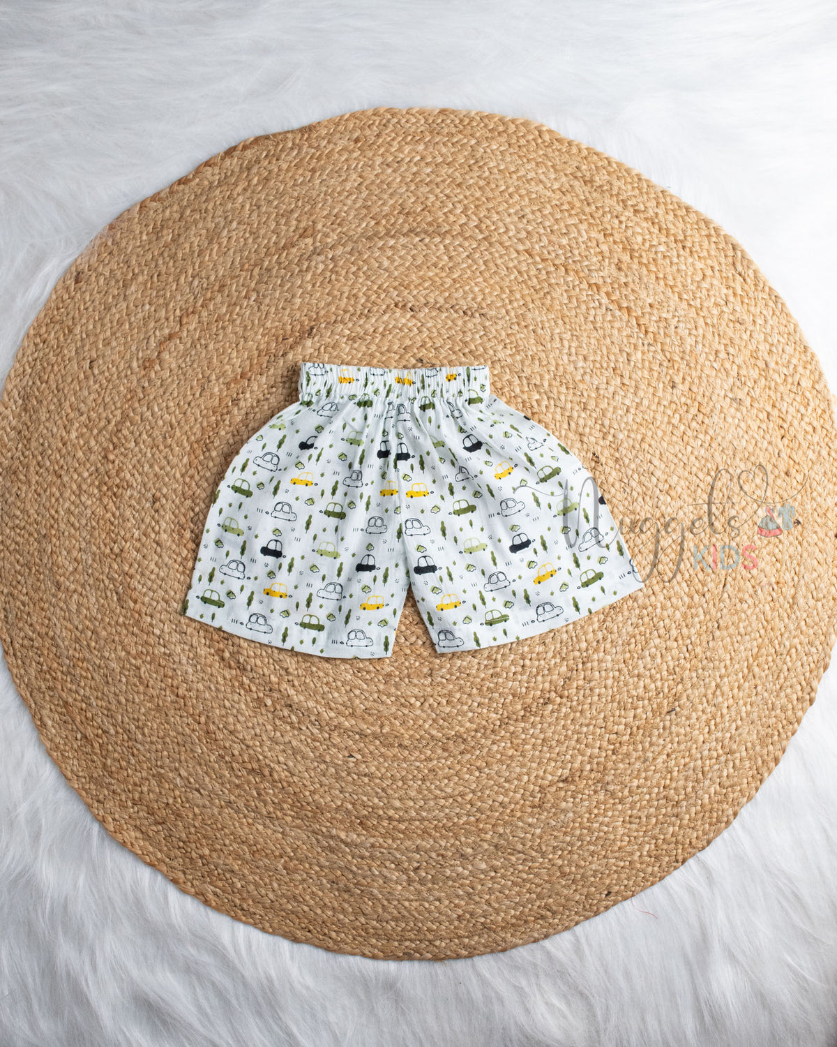 Ready to Ship: Rode Buddies Car Green Printed Jhabla and Shorts Set with Sleeves