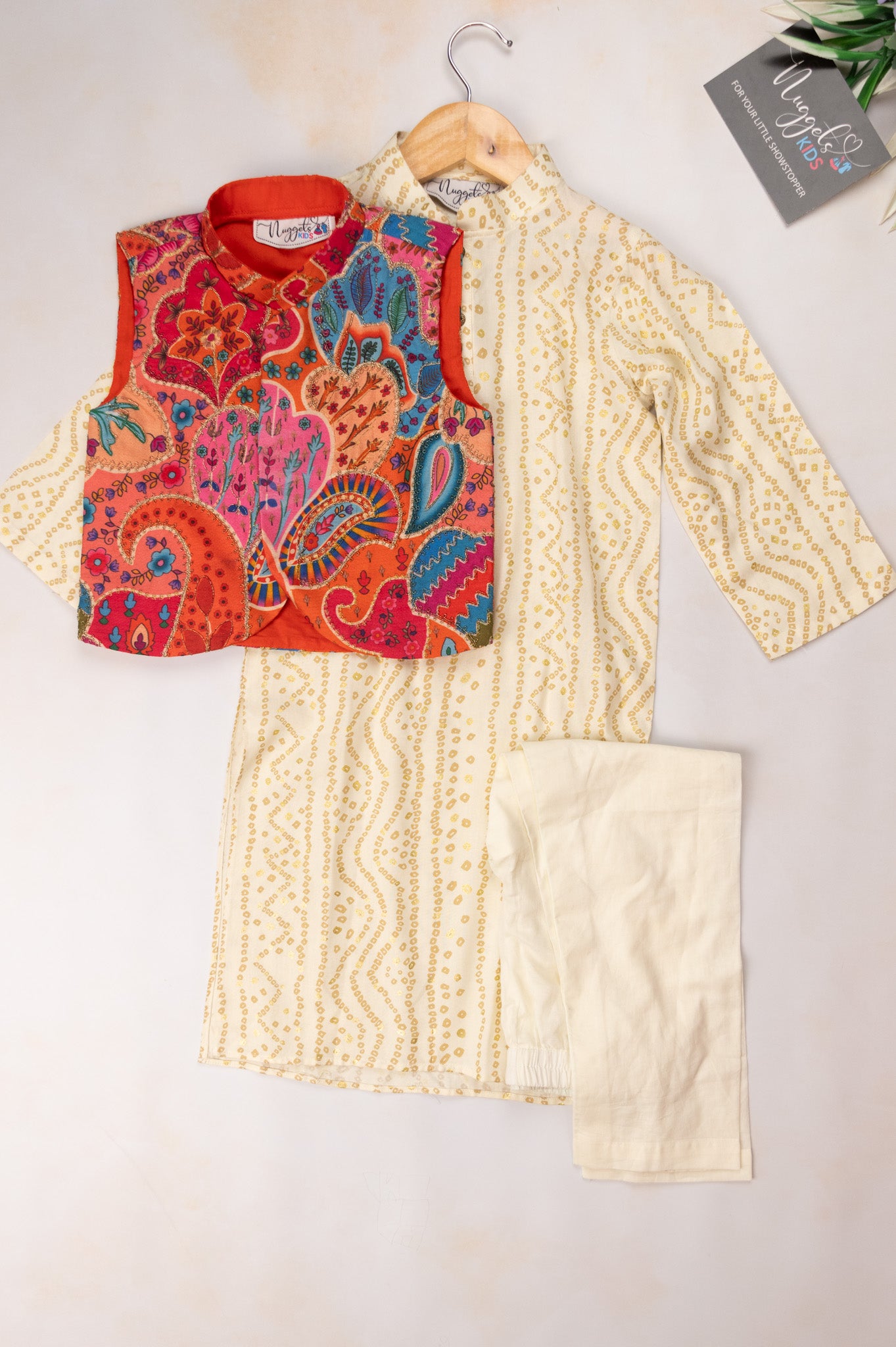 Pre Order: Rayon Foil kurta with position printed jacket and straight pant