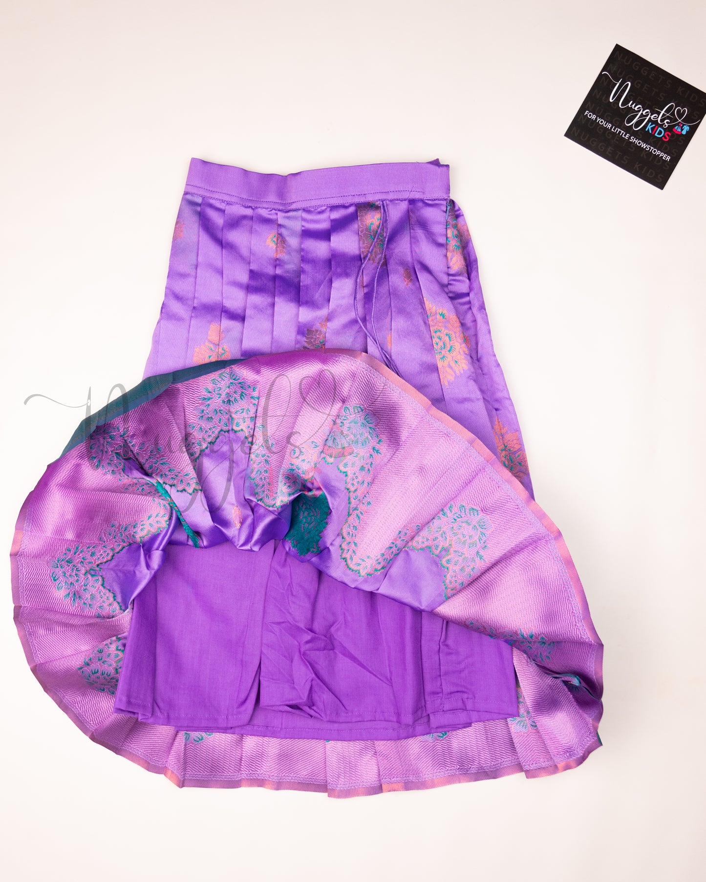 Ready to Ship: Lavender and Turquoise Designer Pattern Blouse Pattu Pavada Set