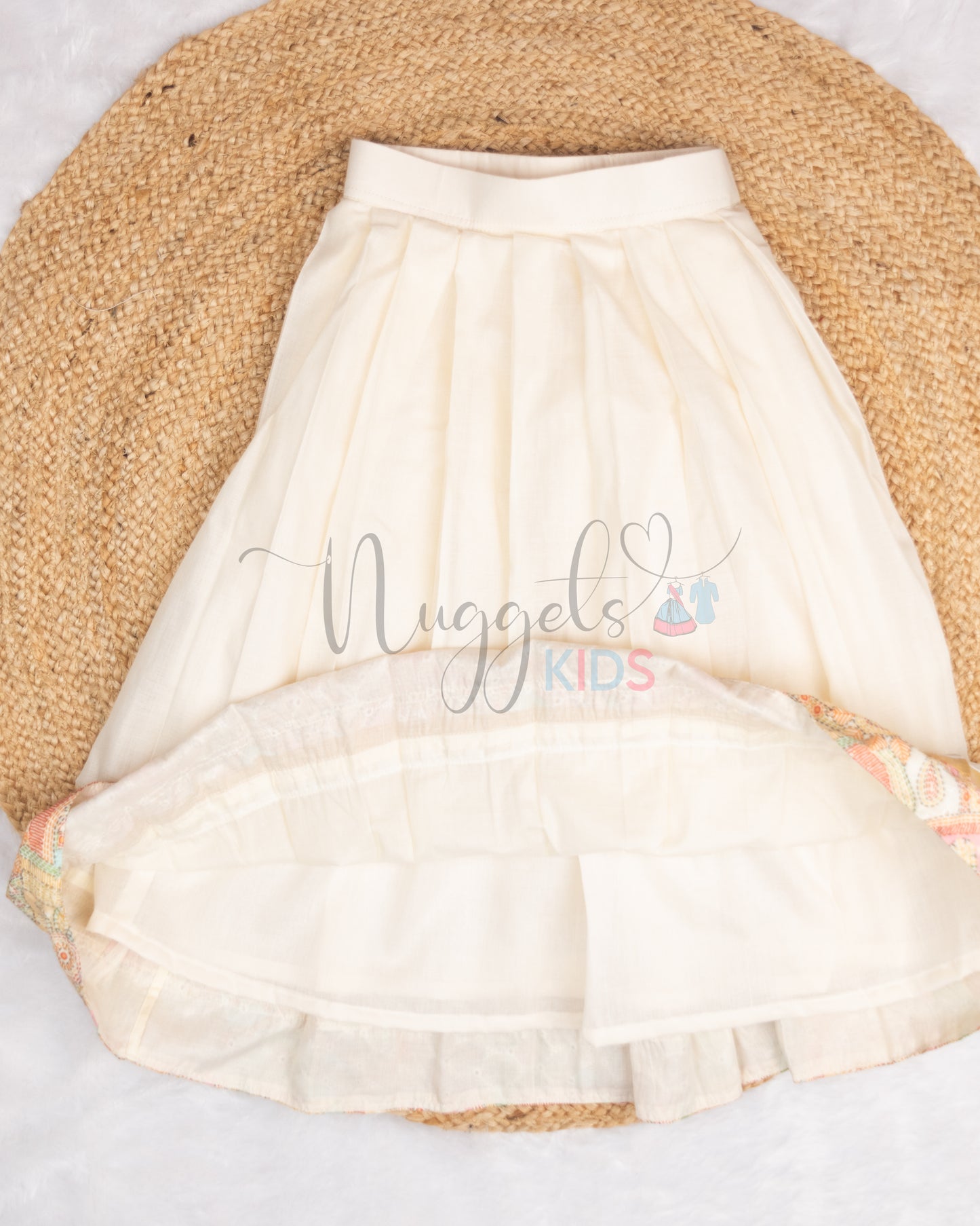 Pre Order: Hakoba Bordered Kasavu Cotton Skirt and Hakoba crop top with short puff sleeves
