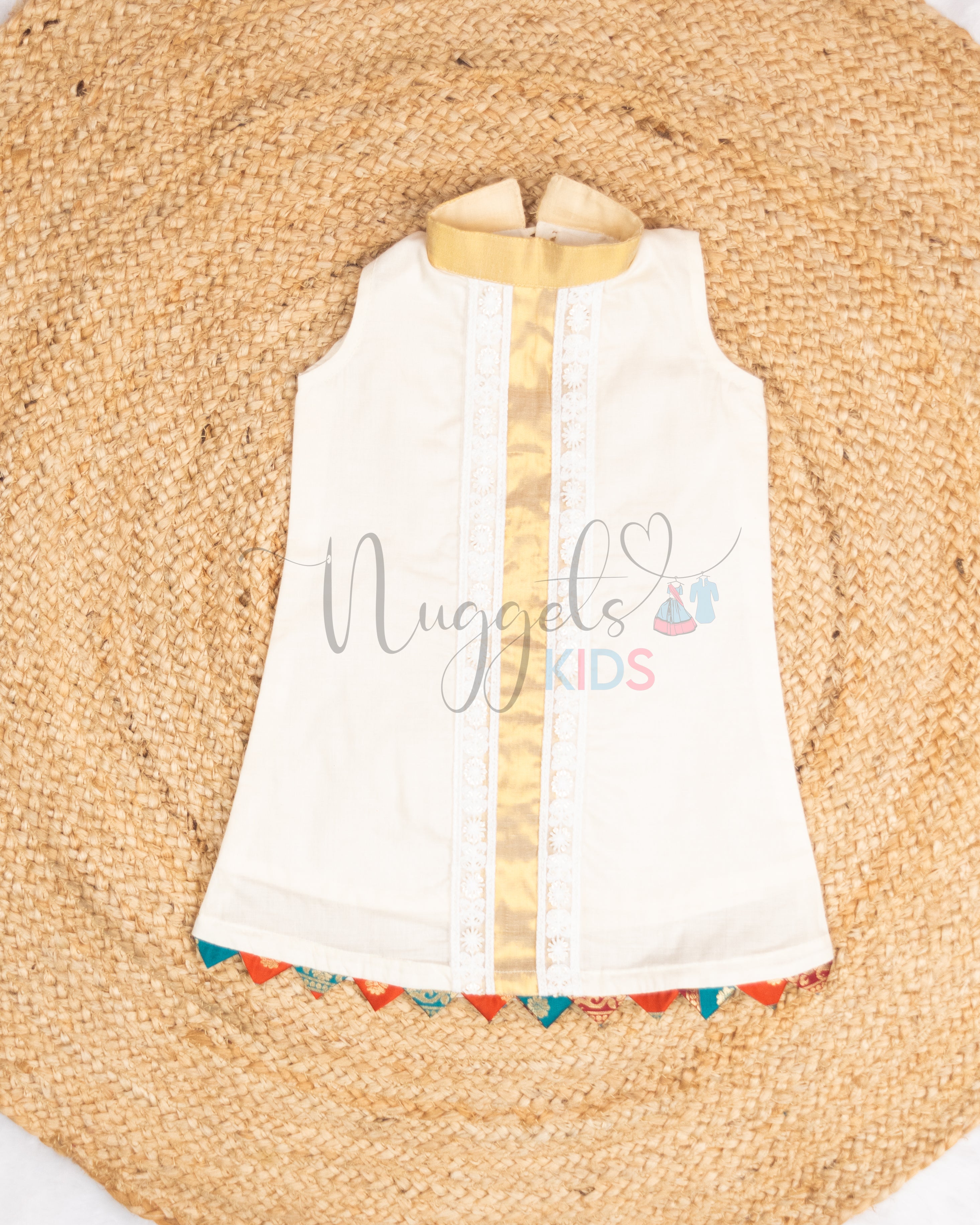 Stitching Halter Neck Baby Frock Pre Order: Sleeveless Kasavu