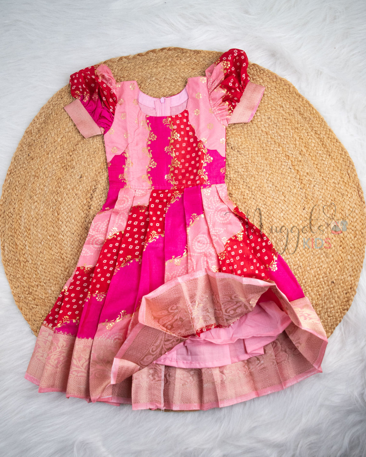 Ready to Ship: Pink Kalamkari Printed Semi Silk Pattu Gown
