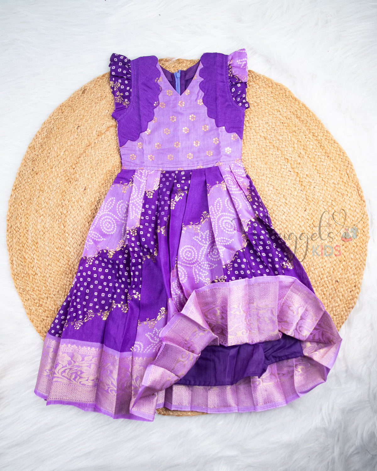 Ready to Ship: Violet Kalamkari Printed Semi Silk Pattu Gown