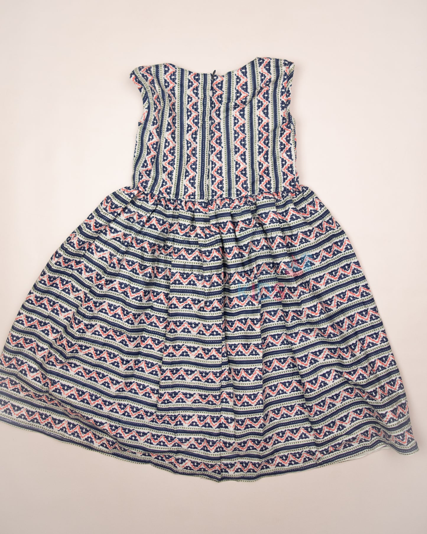 Ready to Ship: Blue and Pink Katha Cotton frock with Peter Pan Collar