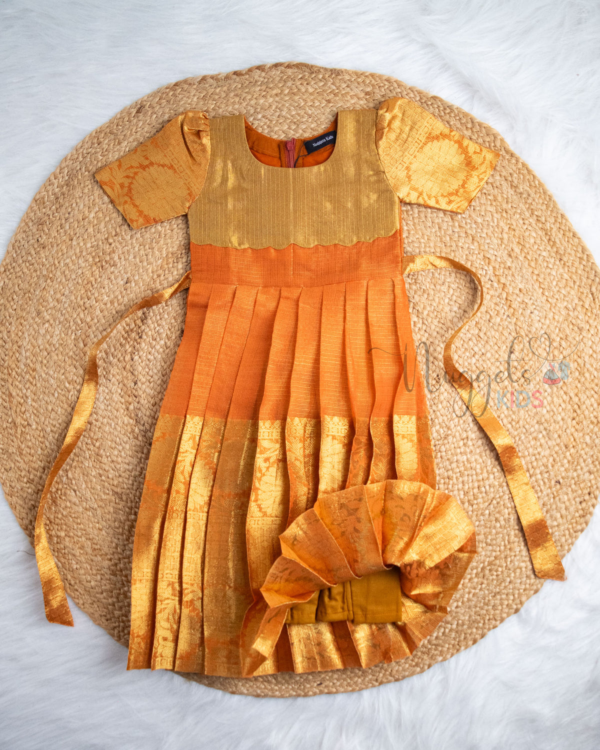 Ready to Ship: Orange Kota Tissue Pattu Gown
