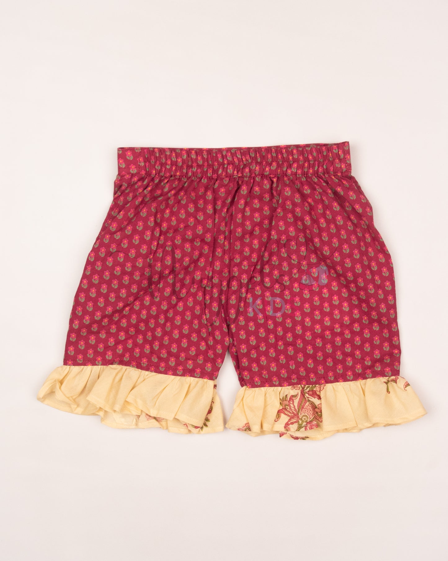 Ready to Ship: Cream and Fuchsia Shorts Set with Frilly Wing Sleeves and Loose Fit Shorts with statement Ruffle detailing