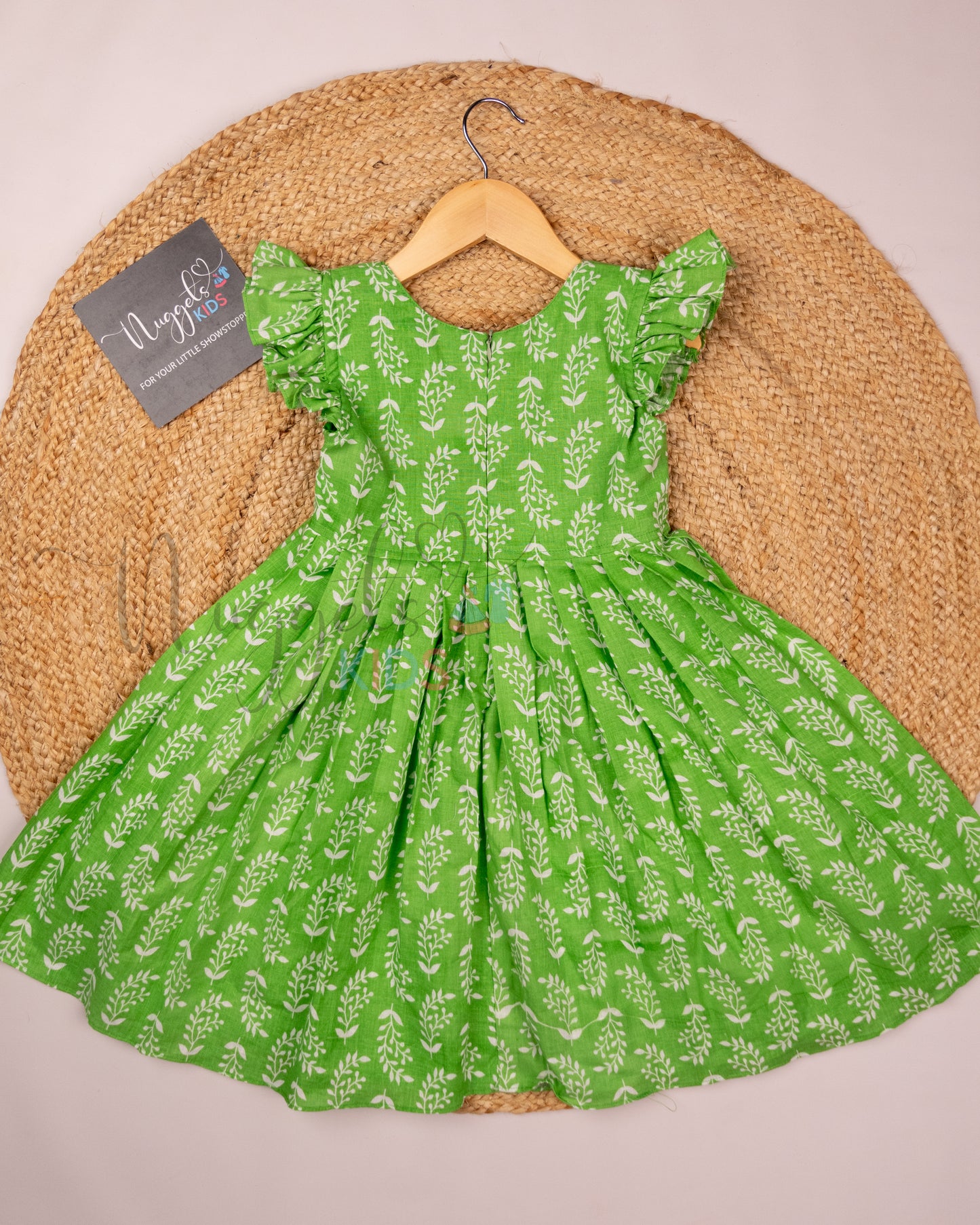 Ready to Ship: Green Neck Pleated Flex Cotton Frock