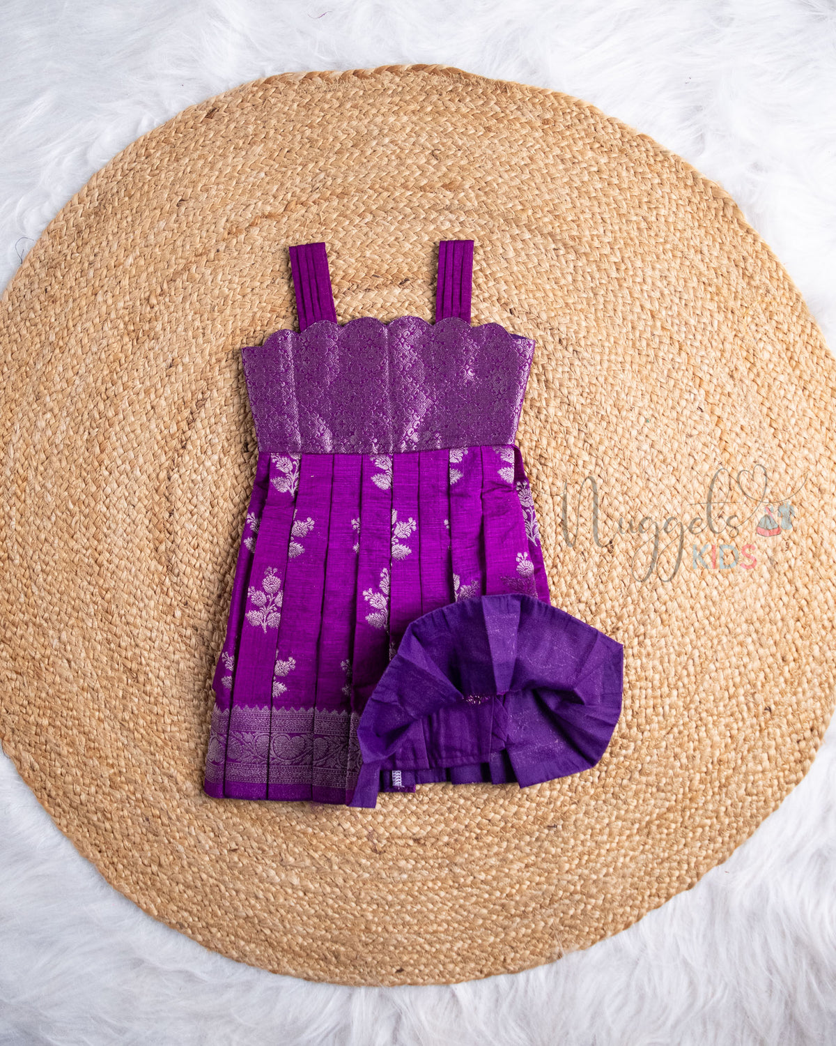 Ready to Ship: Deep Purple Banarasi Silk Frock with Scallop Neckline