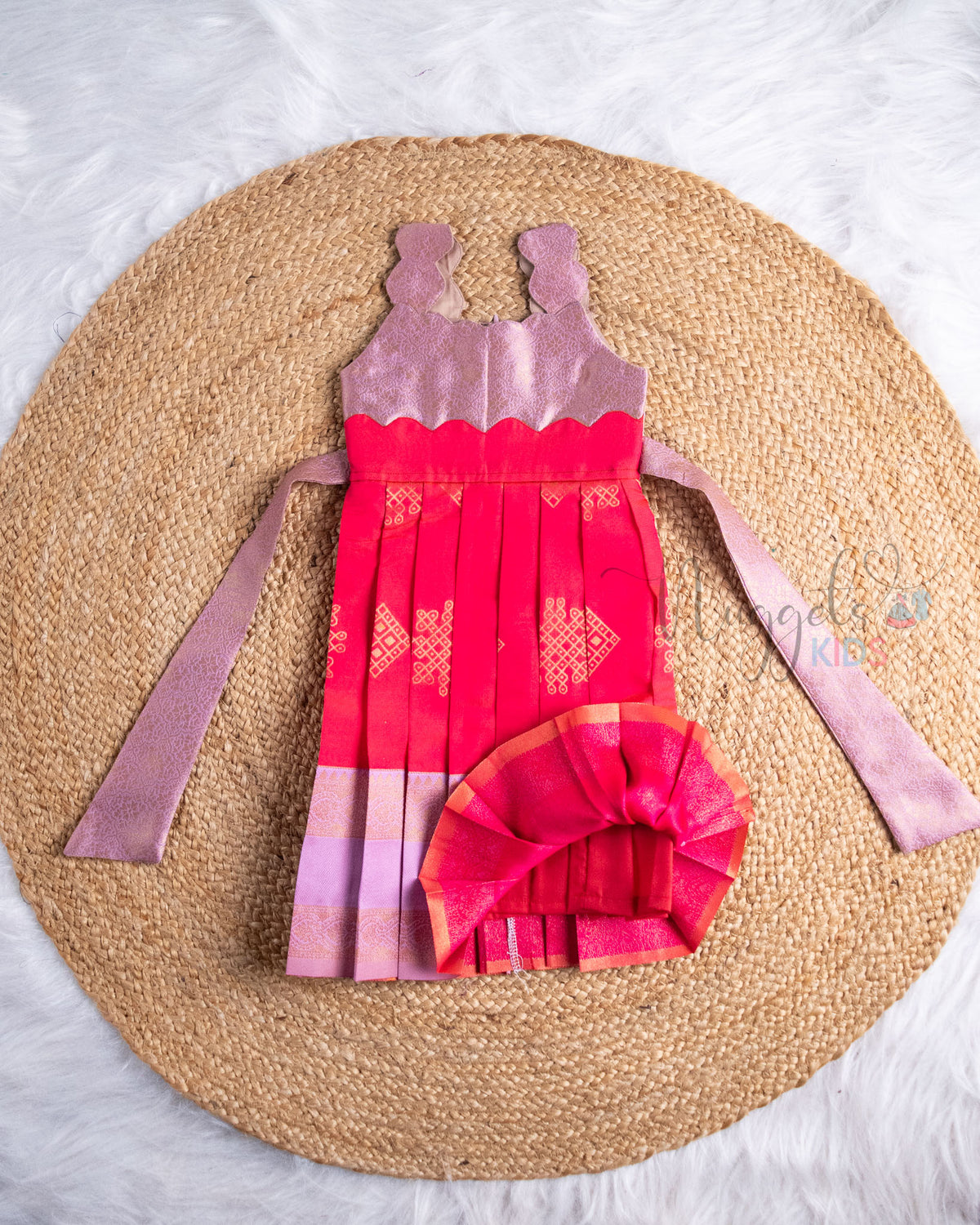 Ready to Ship: Rani Pink And Lavender Scallop Strapped Sleeveless Pattu Frock