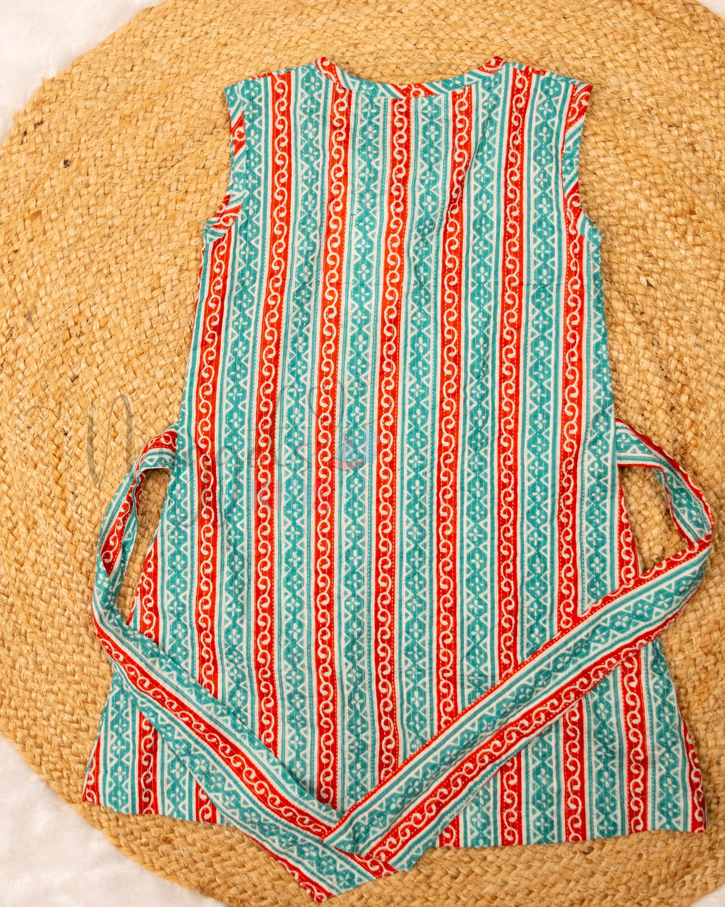 Ready to Ship: Teal and Orange Katha Cotton Button down Frock