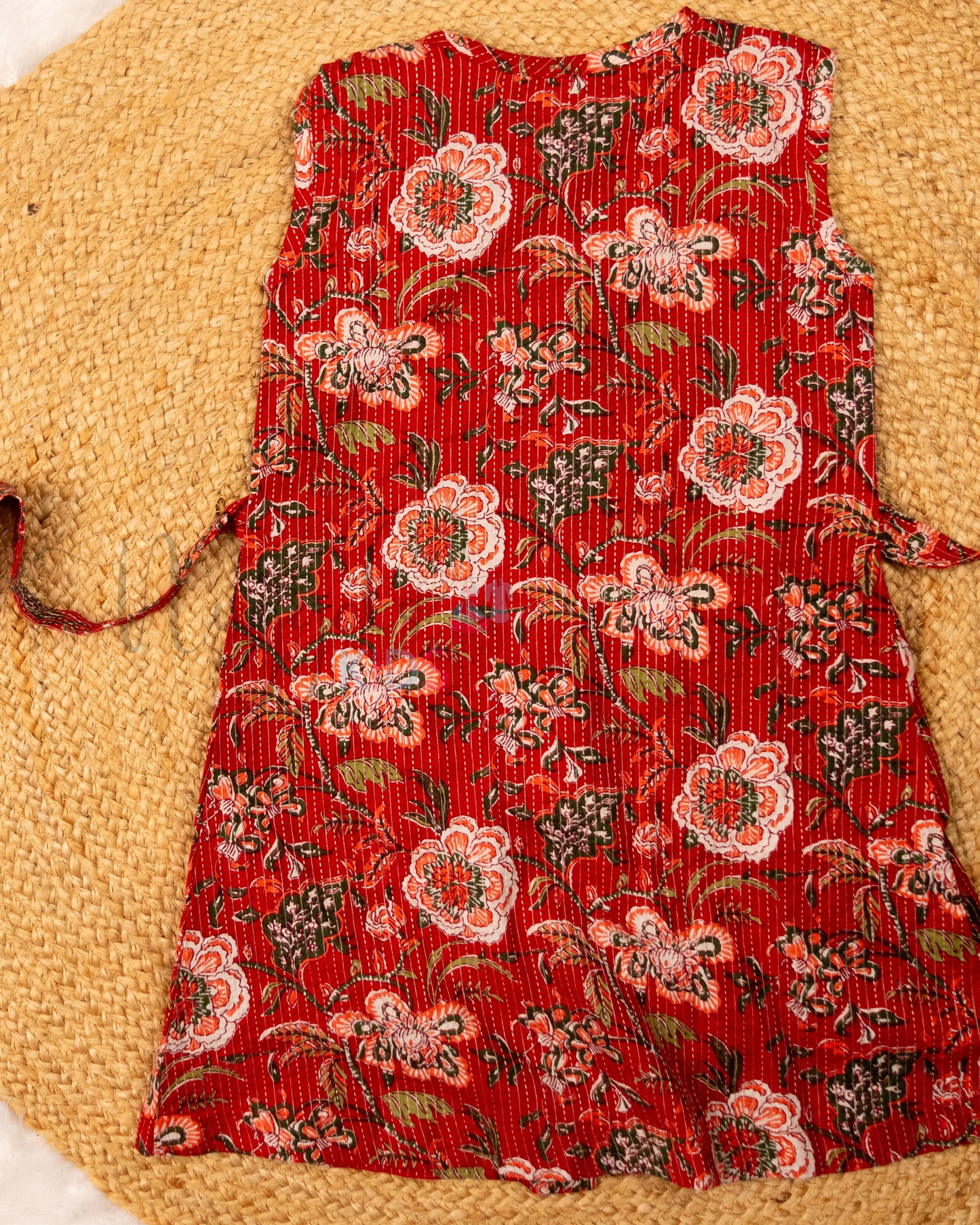 Ready to Ship: Red Katha Button down Frock