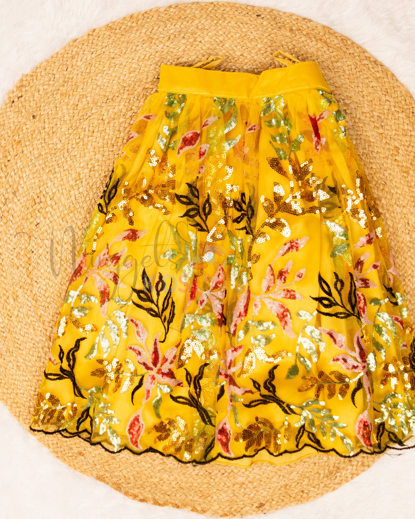 Ready to Ship: Dazzling Beauty - Black Designer Top and Yellow Shimmery Net Lehenga Set